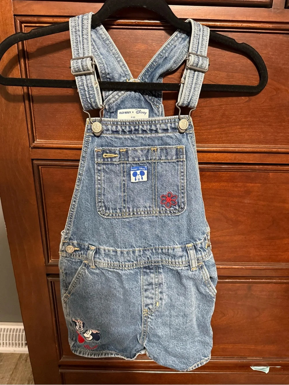 Old Navy Light Blue Denim Overall Shorts with Disney Patch